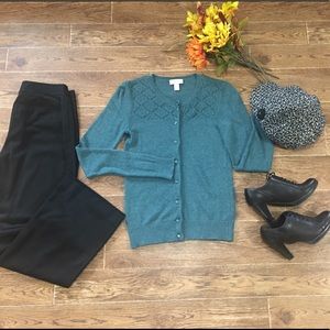🍂Loft Blue Green Diamond Block Yoke Cardigan🍂
